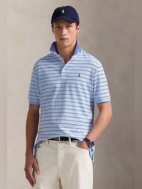 NWT Polo Ralph Lauren Light Blue Classic Fit Striped Cotton Polo XXL
